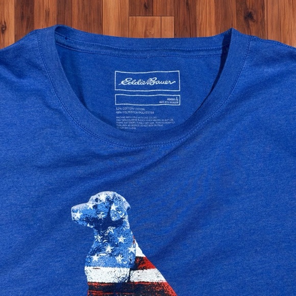 Eddie Bauer Women’s Dog Flag Tee – Blue Graphic T-Shirt – Size L - Picture 2 of 3